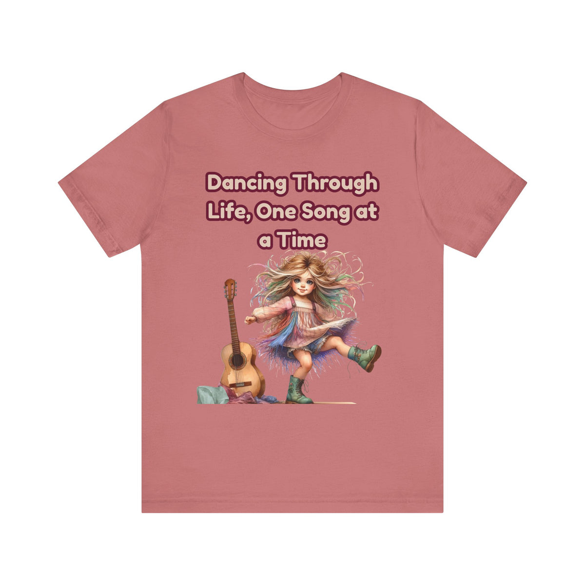 Dancing Through Life Tee — Girl with Guitar Inspirational Music Quote Shirt