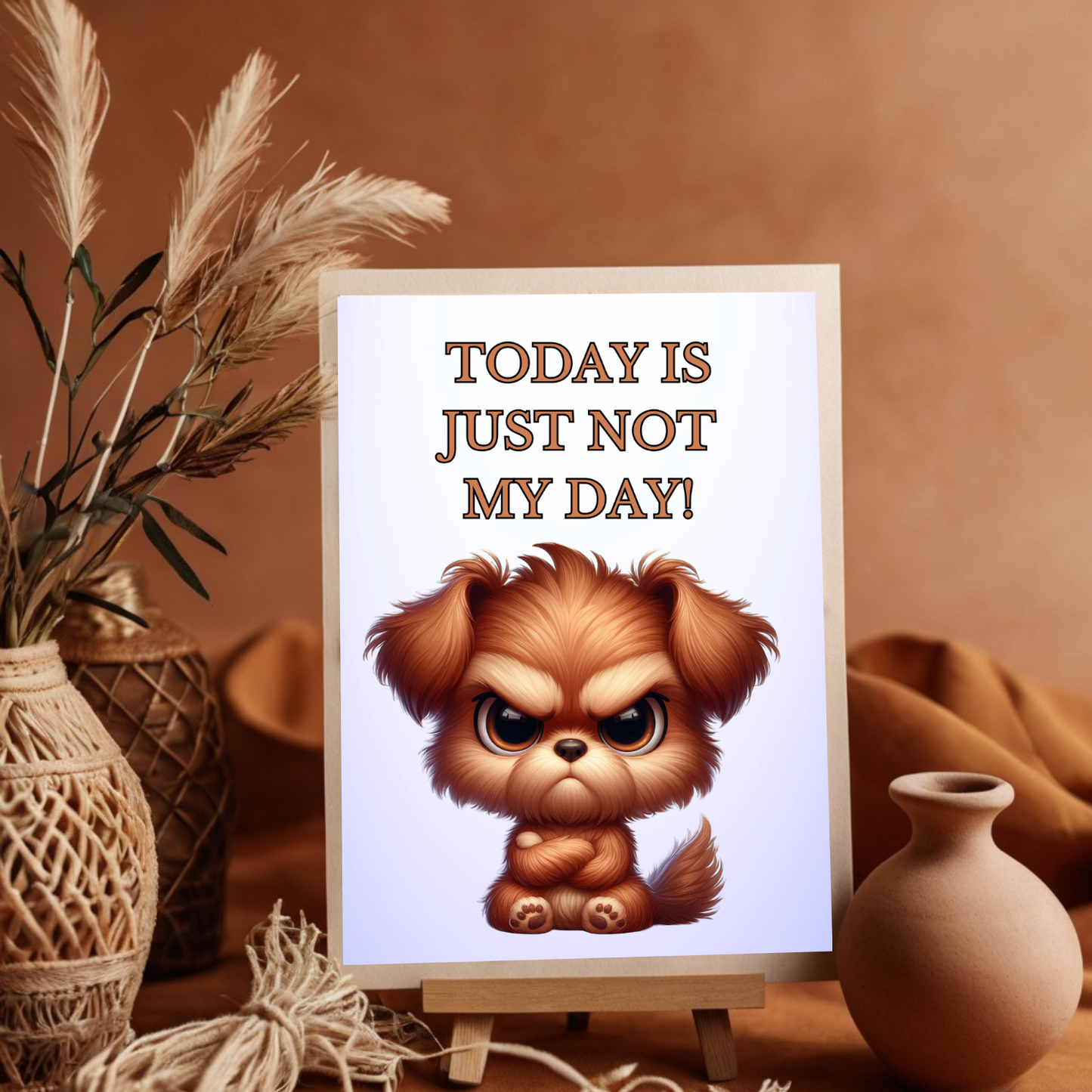 The Bitter Critter Brown Dog: Today Is Just Not My Day! Humorous Greeting Card.