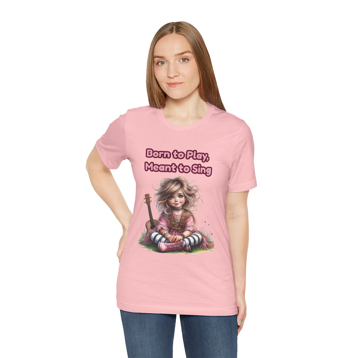 Music Lovers T‑Shirt — "Born to Play, Meant to Sing" Cute Girl with Guitar