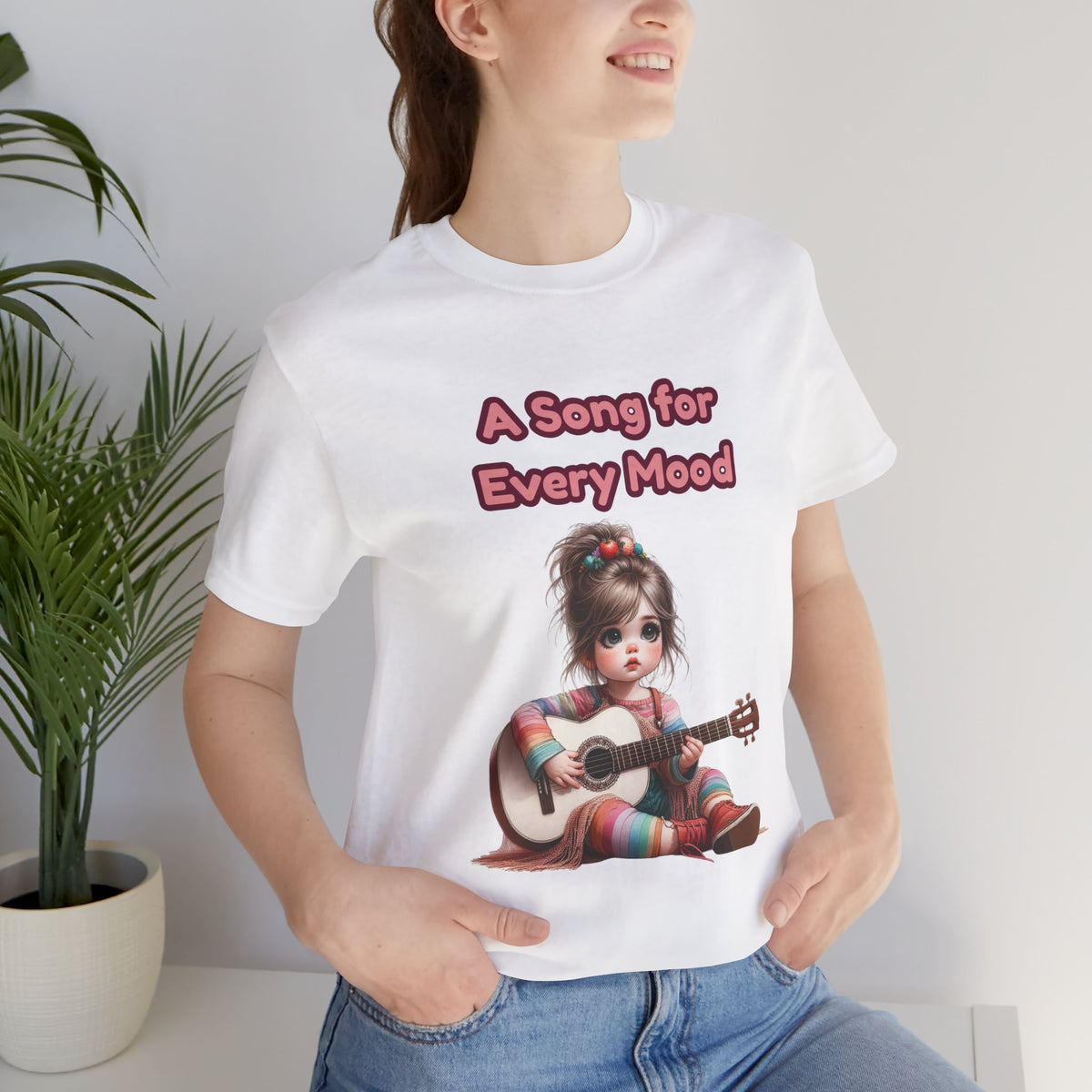 Cute Guitar Girl T-Shirt — "A Song for Every Mood" Graphic Tee