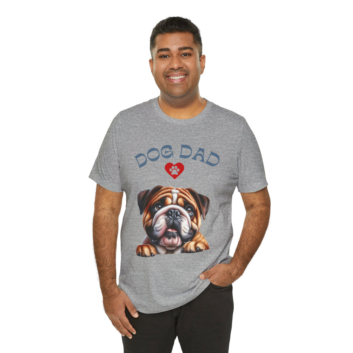 Bulldog Dad T-Shirt – Cute Bulldog Graphic Tee with Heart Paw Design