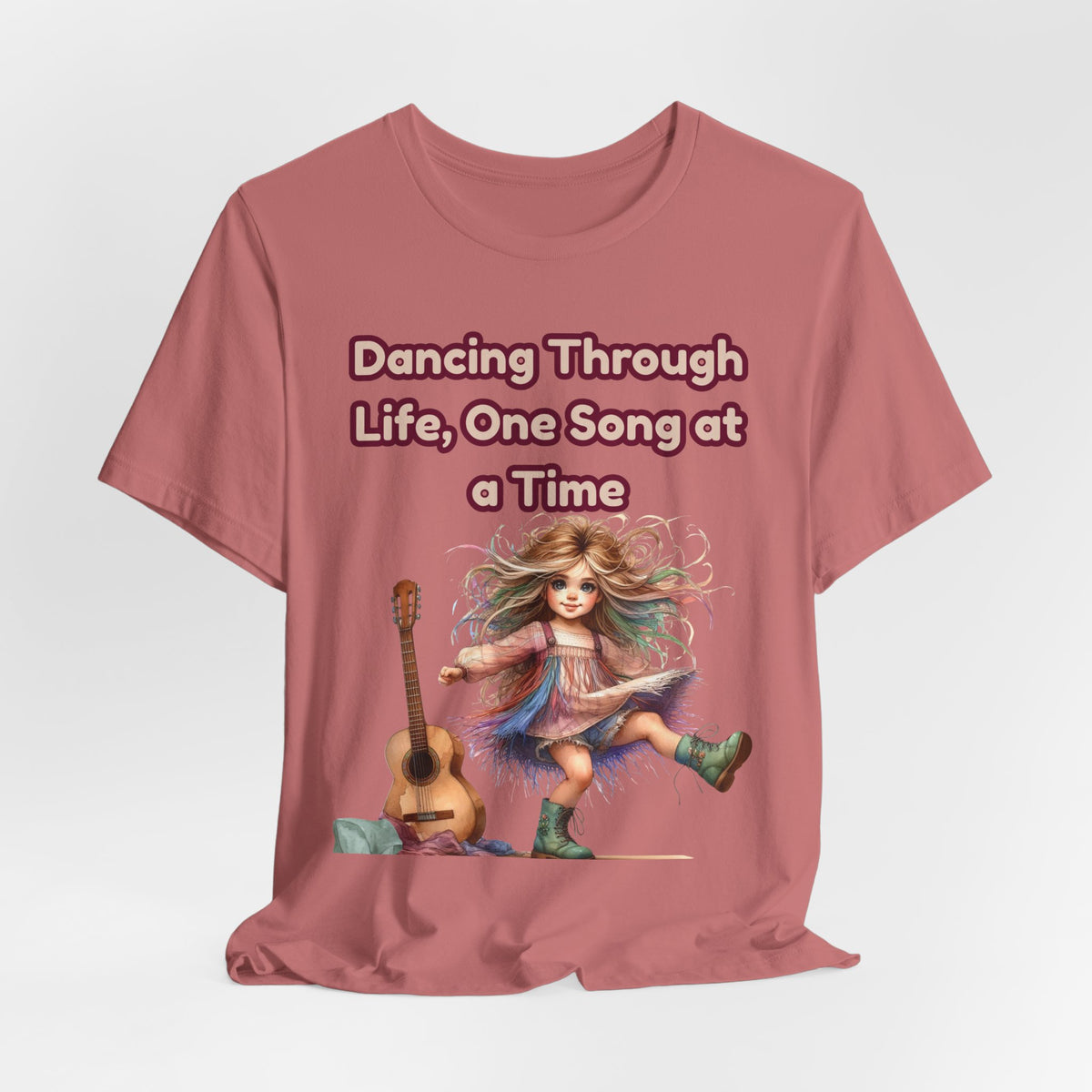 Dancing Through Life Tee — Girl with Guitar Inspirational Music Quote Shirt