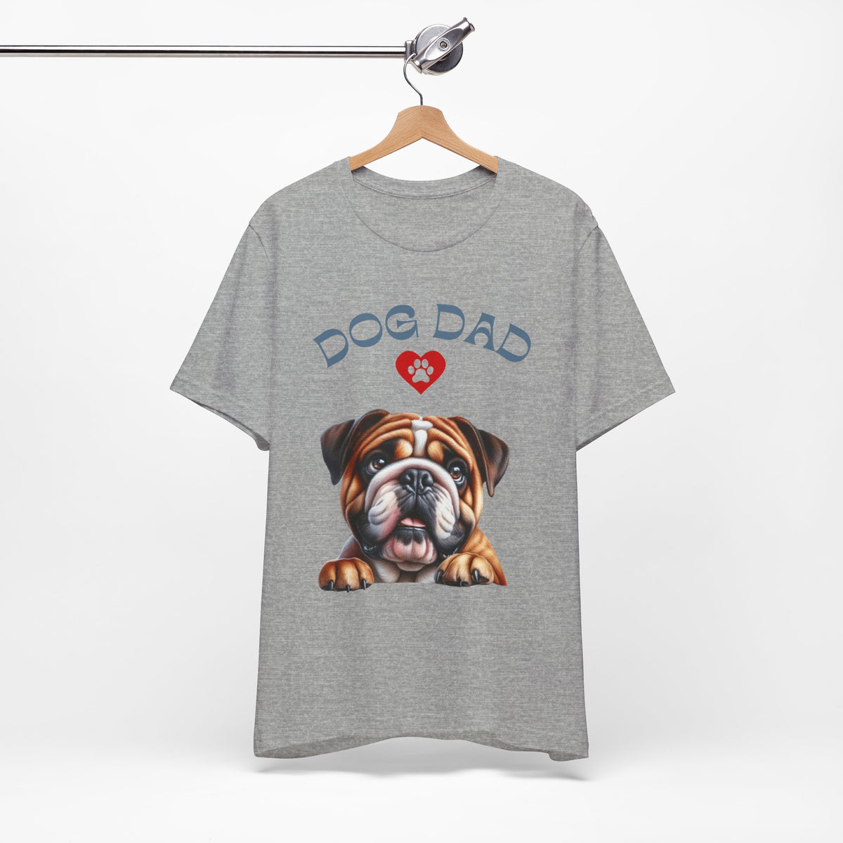 Bulldog Dad T-Shirt – Cute Bulldog Graphic Tee with Heart Paw Design
