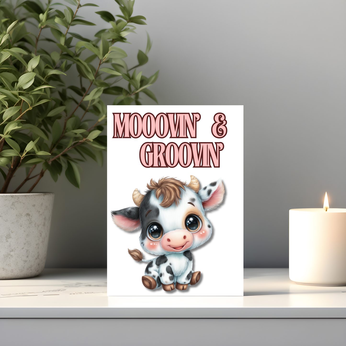 The Down Home Farm Collection Greeting Card: Mooovin & Grooving Cow