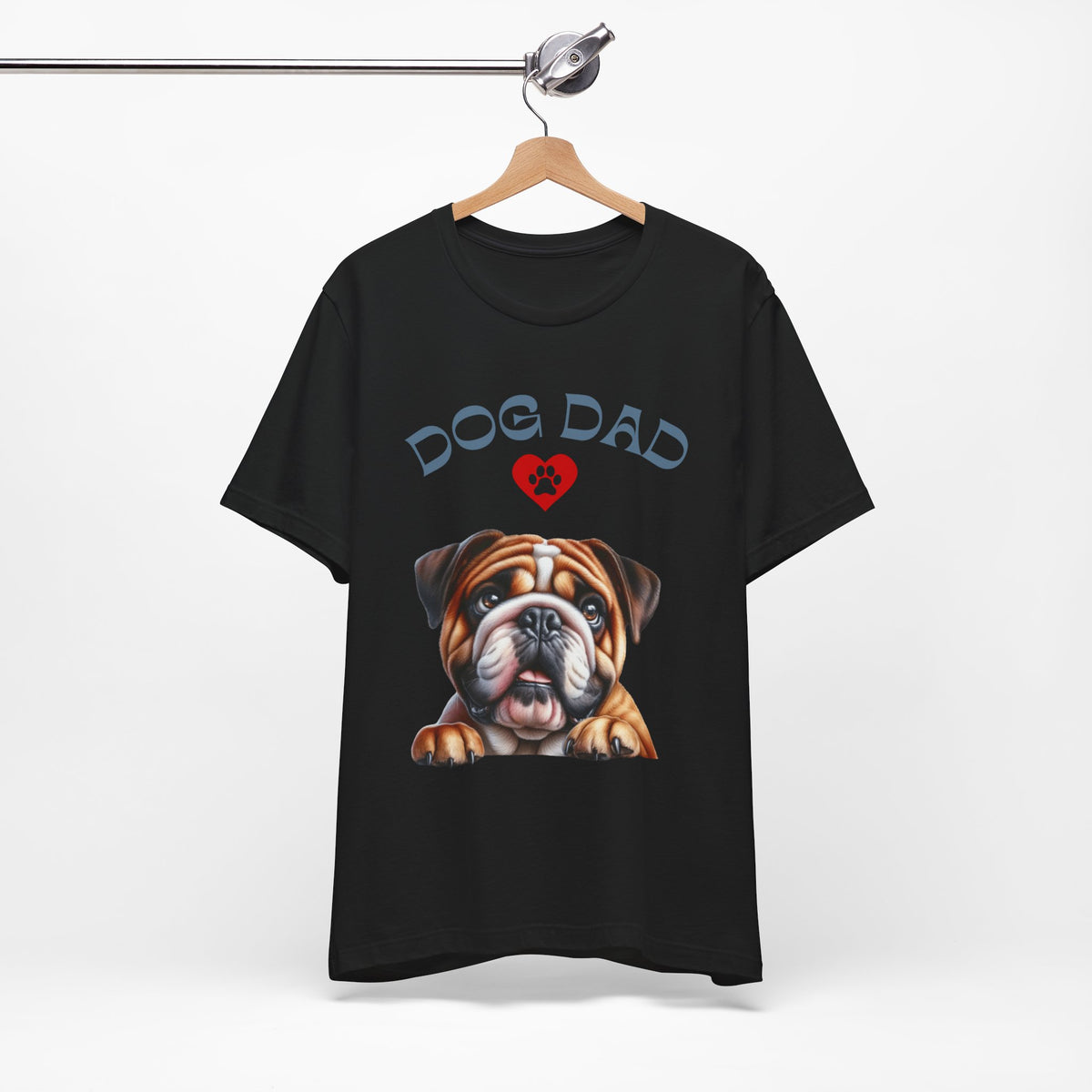 Bulldog Dad T-Shirt – Cute Bulldog Graphic Tee with Heart Paw Design