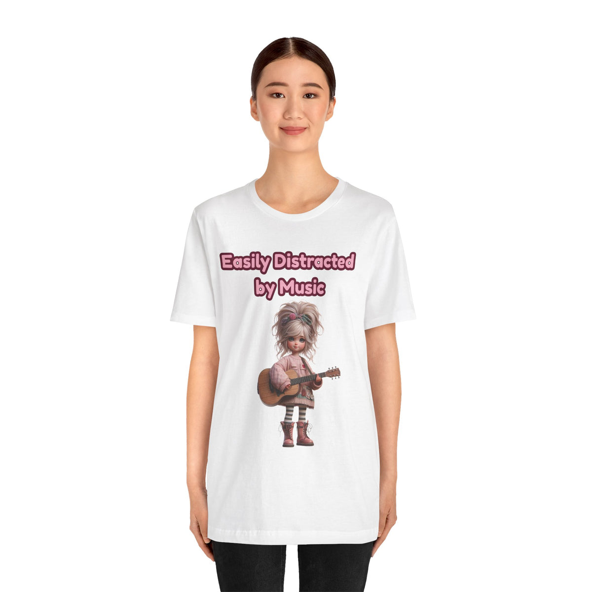 Easily Distracted by Music T‑Shirt — Cute Guitar Girl Tee