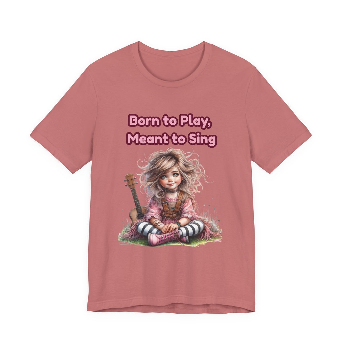 Music Lovers T‑Shirt — "Born to Play, Meant to Sing" Cute Girl with Guitar