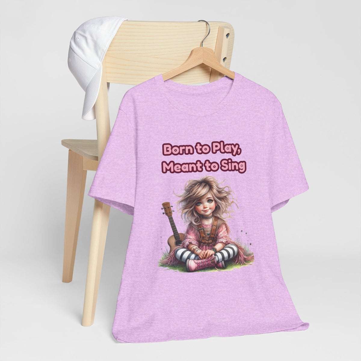 Music Lovers T‑Shirt — "Born to Play, Meant to Sing" Cute Girl with Guitar