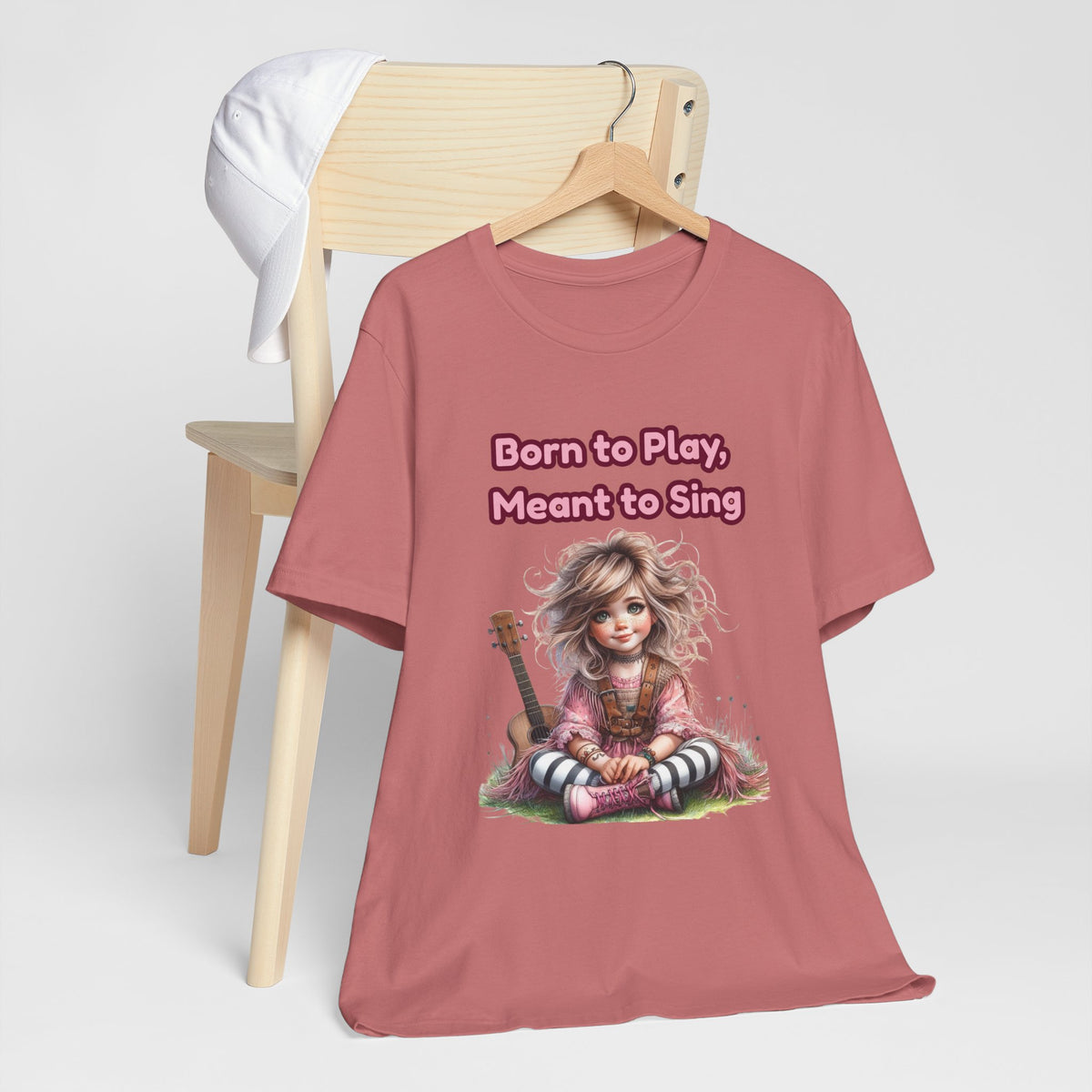 Music Lovers T‑Shirt — "Born to Play, Meant to Sing" Cute Girl with Guitar