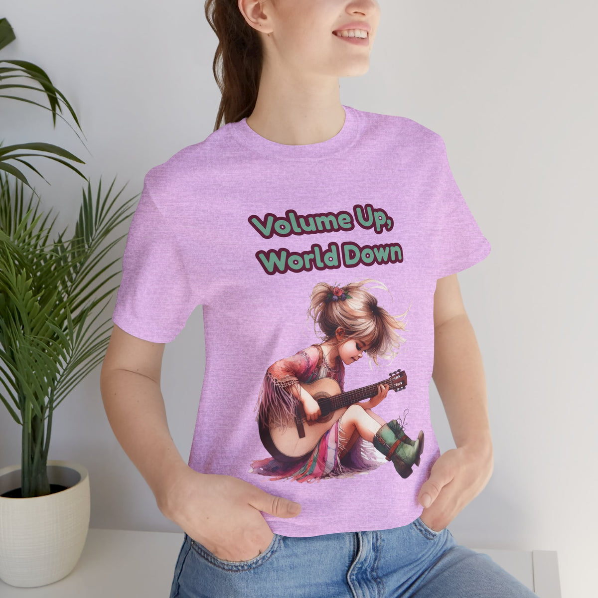Music Lovers Volume Up, World Down Guitar Tee