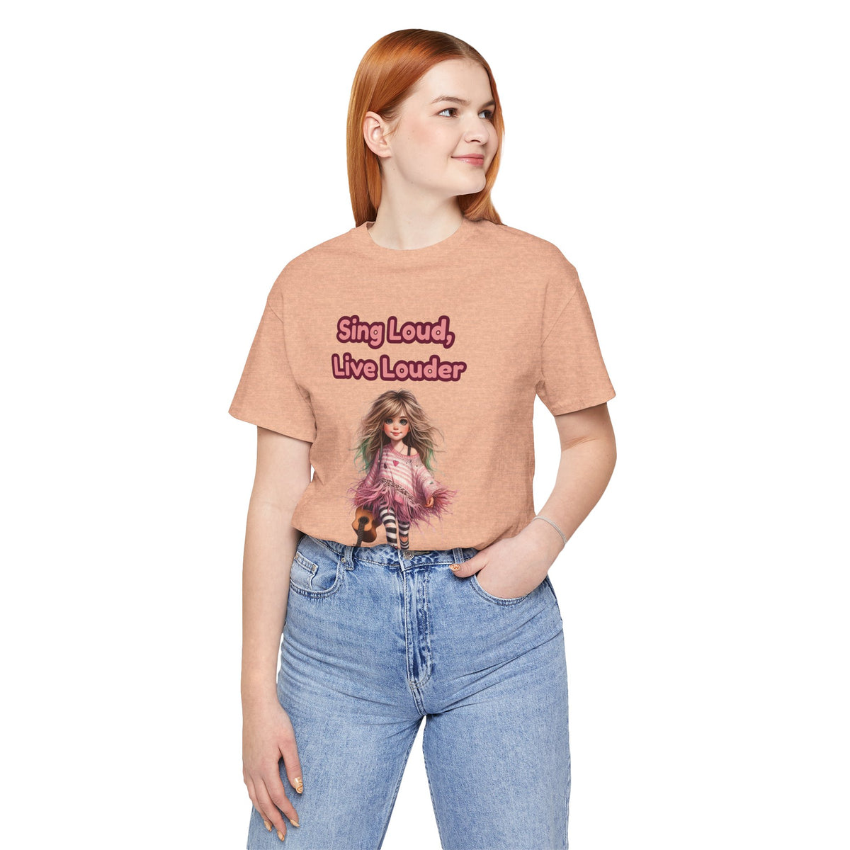 Sing Loud Live Louder Doll Graphic Tee - Cute Girl with Guitar T-Shirt