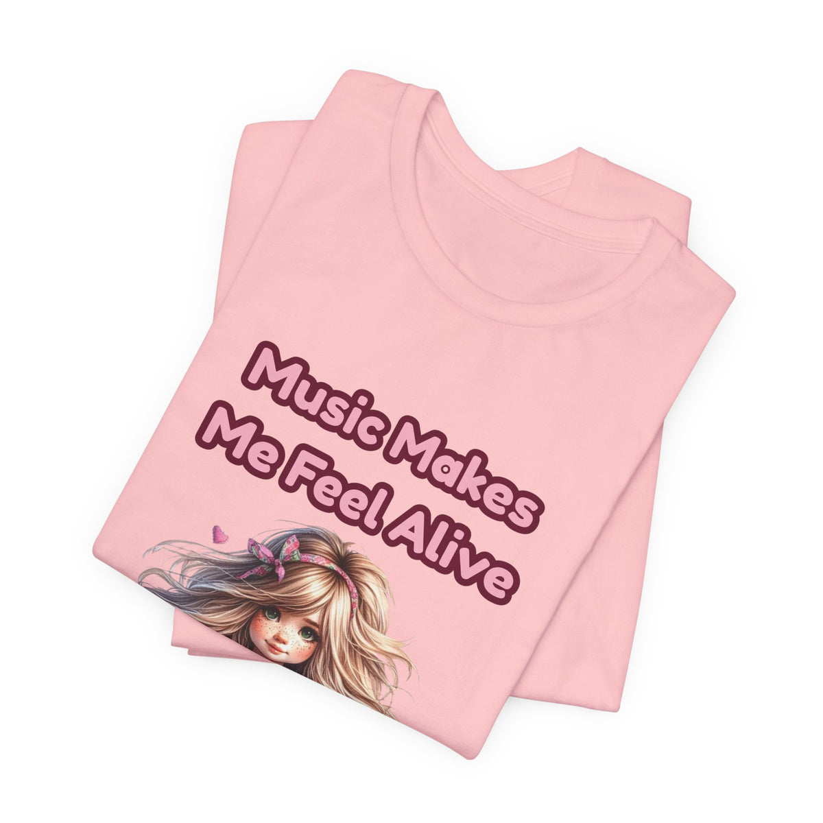 Music Makes Me Feel Alive T‑Shirt - Girl with Guitar Retro Cute Tee