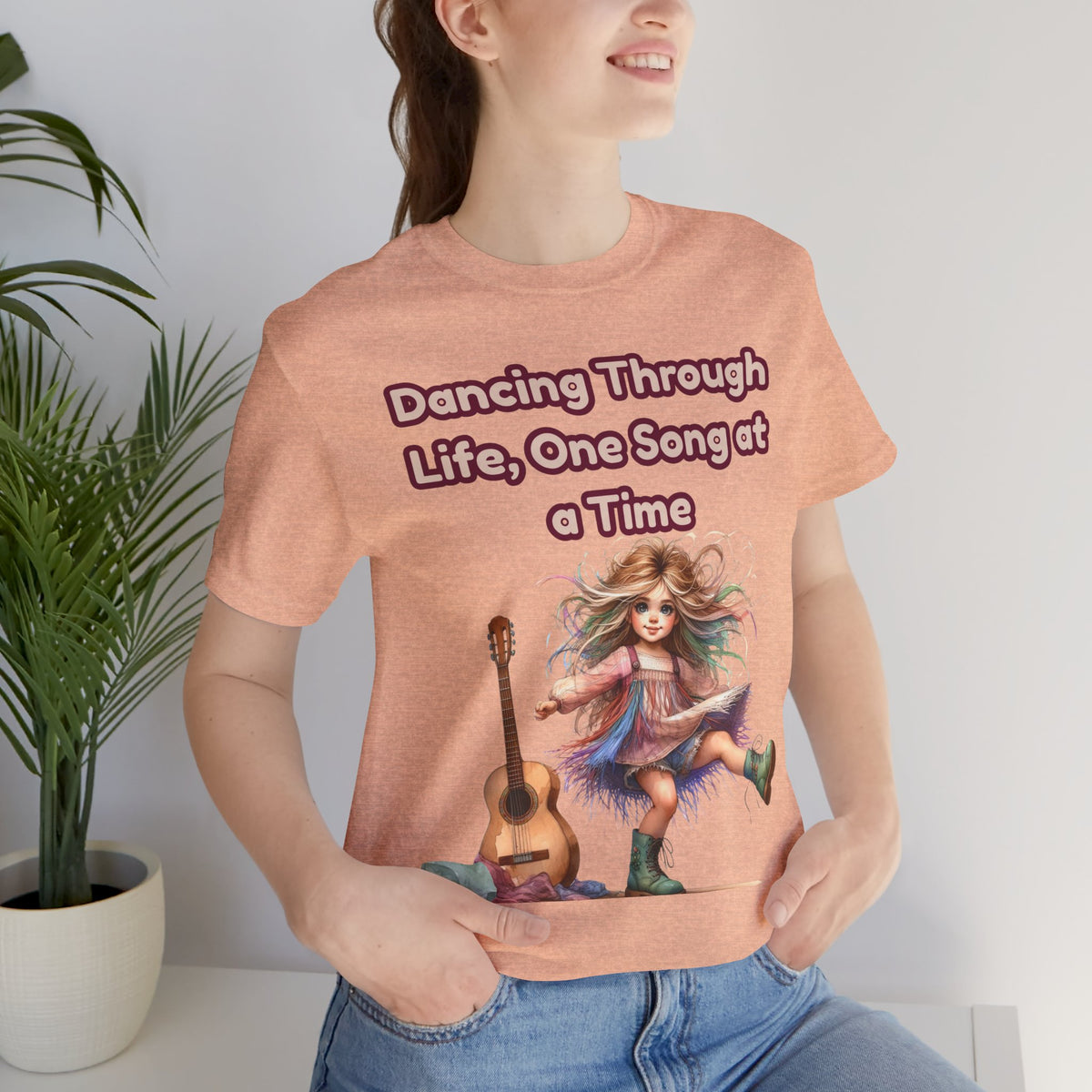 Dancing Through Life Tee — Girl with Guitar Inspirational Music Quote Shirt