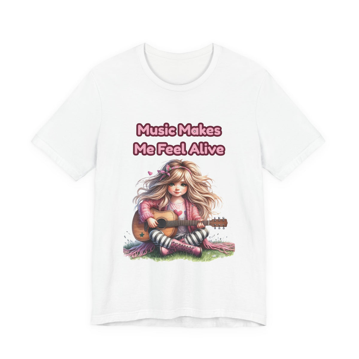 Music Makes Me Feel Alive T‑Shirt - Girl with Guitar Retro Cute Tee