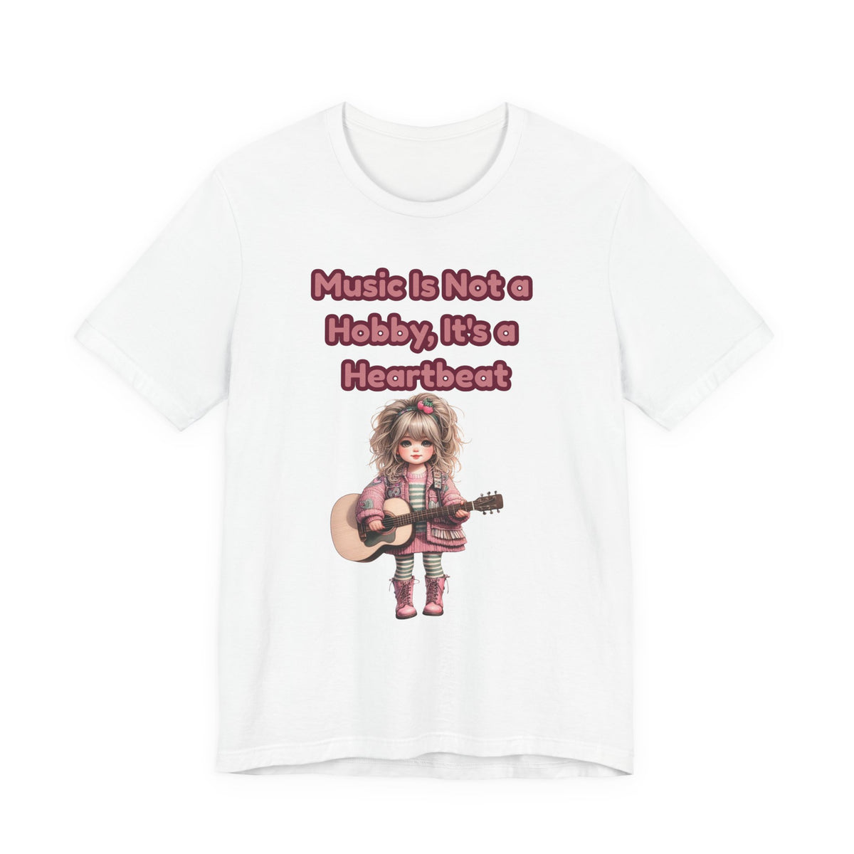 Music Is Not a Hobby It's a Heartbeat Tee - Cute Girl Guitar Graphic T-Shirt