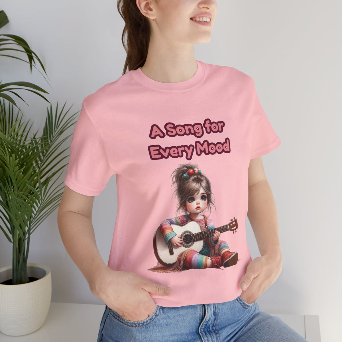 Cute Guitar Girl T-Shirt — "A Song for Every Mood" Graphic Tee