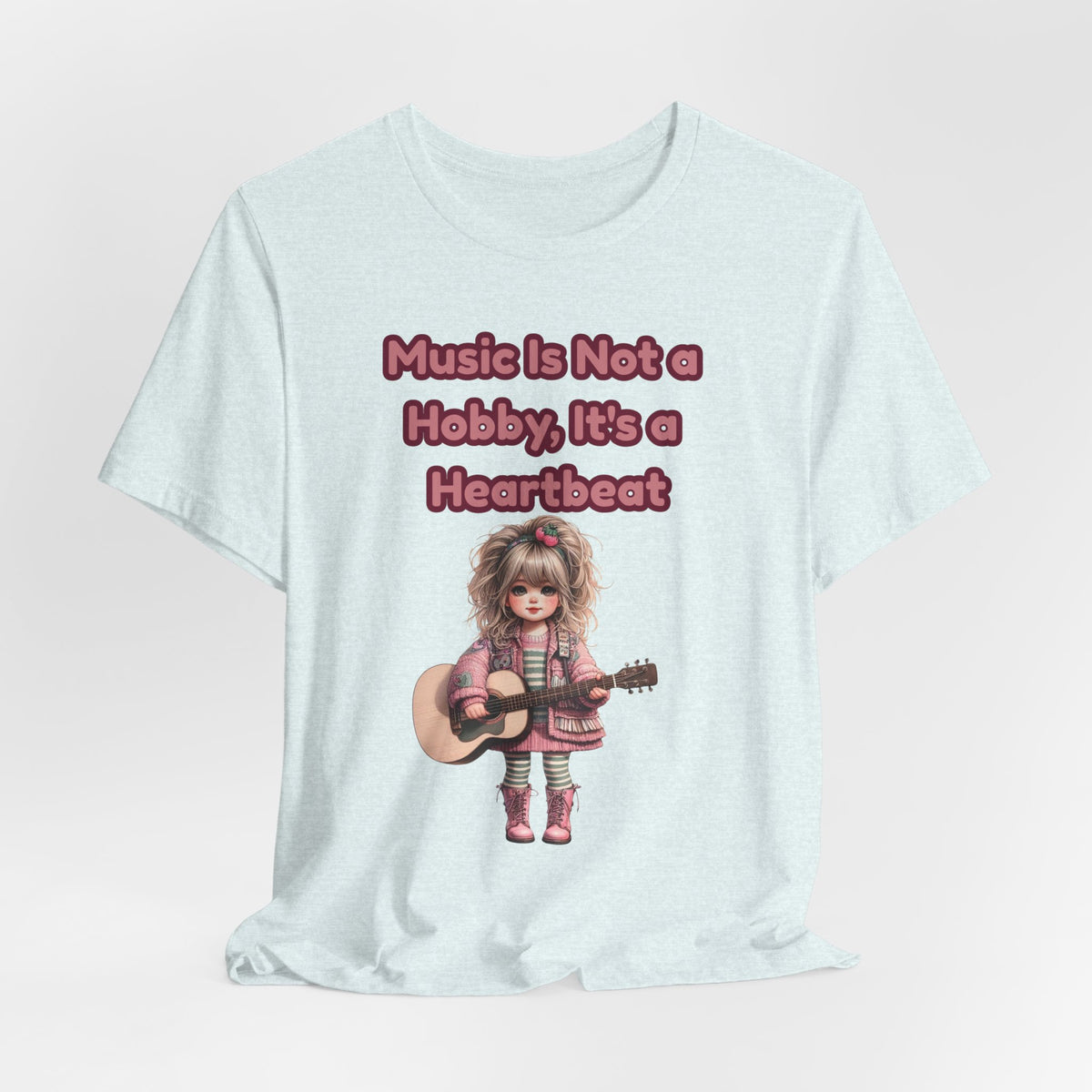 Music Is Not a Hobby It's a Heartbeat Tee - Cute Girl Guitar Graphic T-Shirt