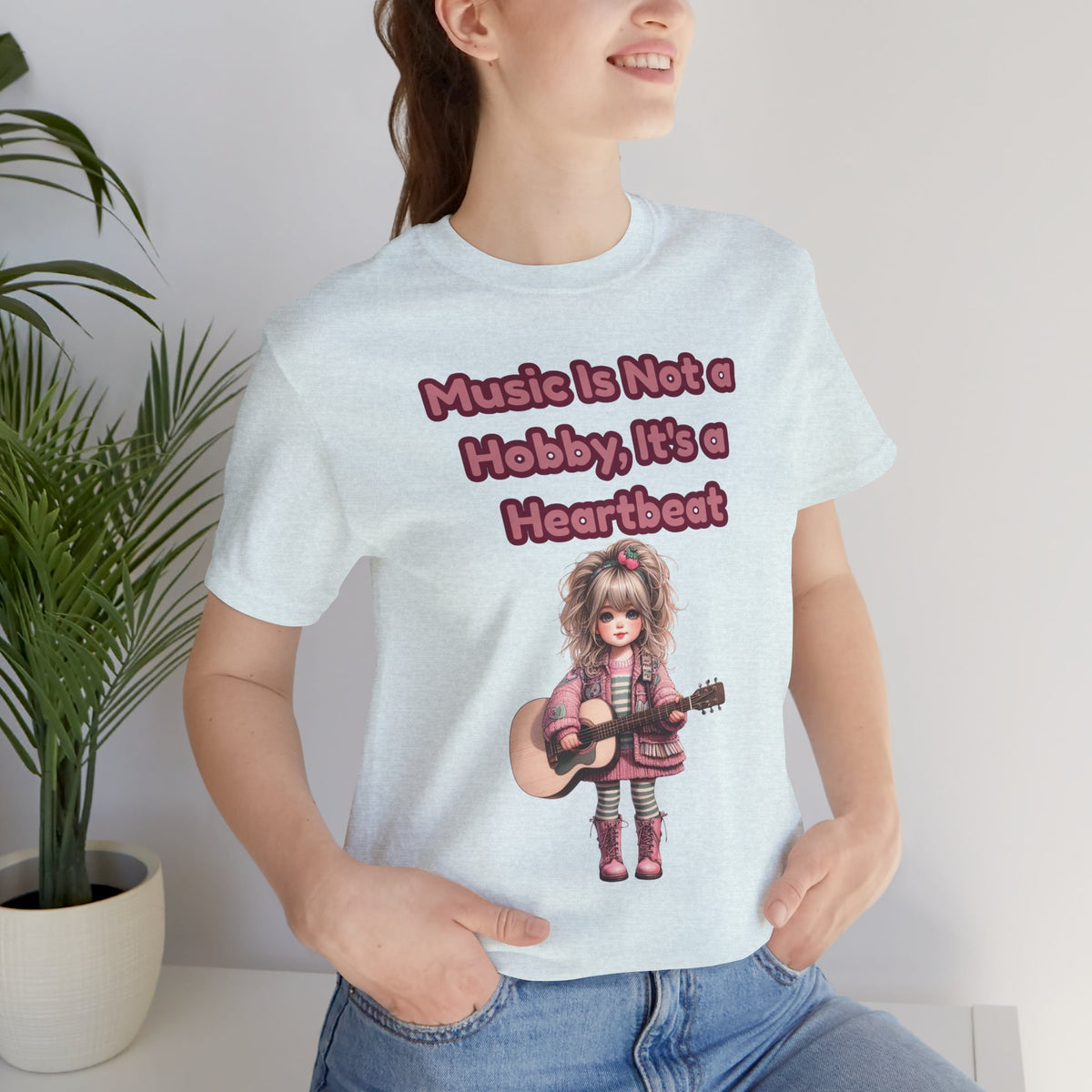 Music Is Not a Hobby It's a Heartbeat Tee - Cute Girl Guitar Graphic T-Shirt