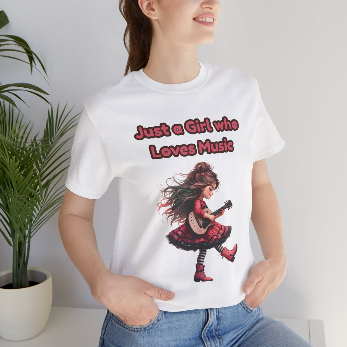 Just a Girl Who Loves Music T-Shirt — Cute Girl Guitar Graphic Tee