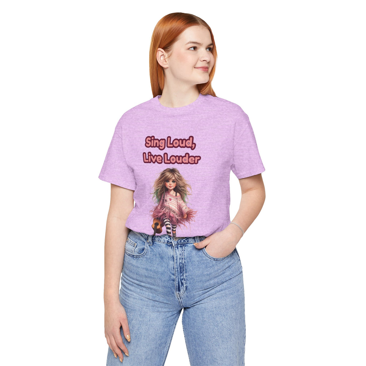 Sing Loud Live Louder Doll Graphic Tee - Cute Girl with Guitar T-Shirt