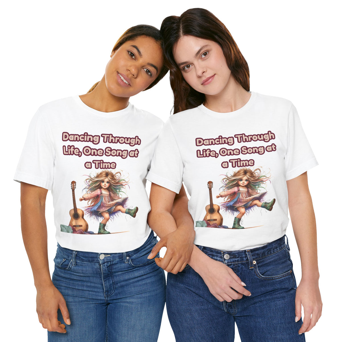Dancing Through Life Tee — Girl with Guitar Inspirational Music Quote Shirt