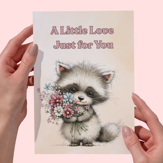 Whimsical Raccoon Love 5 x 7 Greeting Card