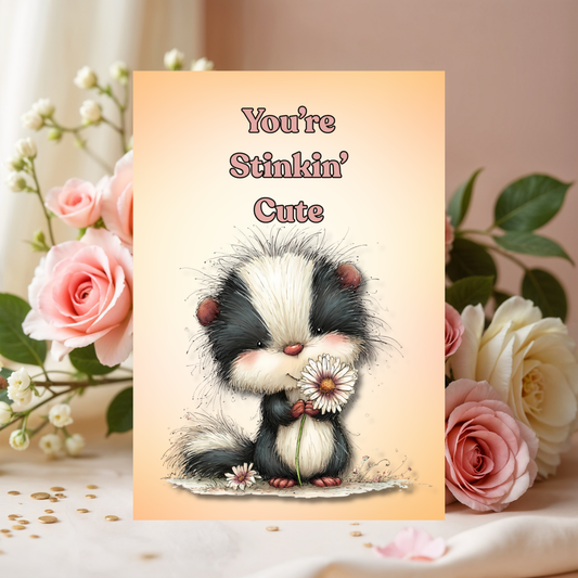 Whimsical Skunk You're Stinkin' Cute 5 x 7 Animal Greeting Card