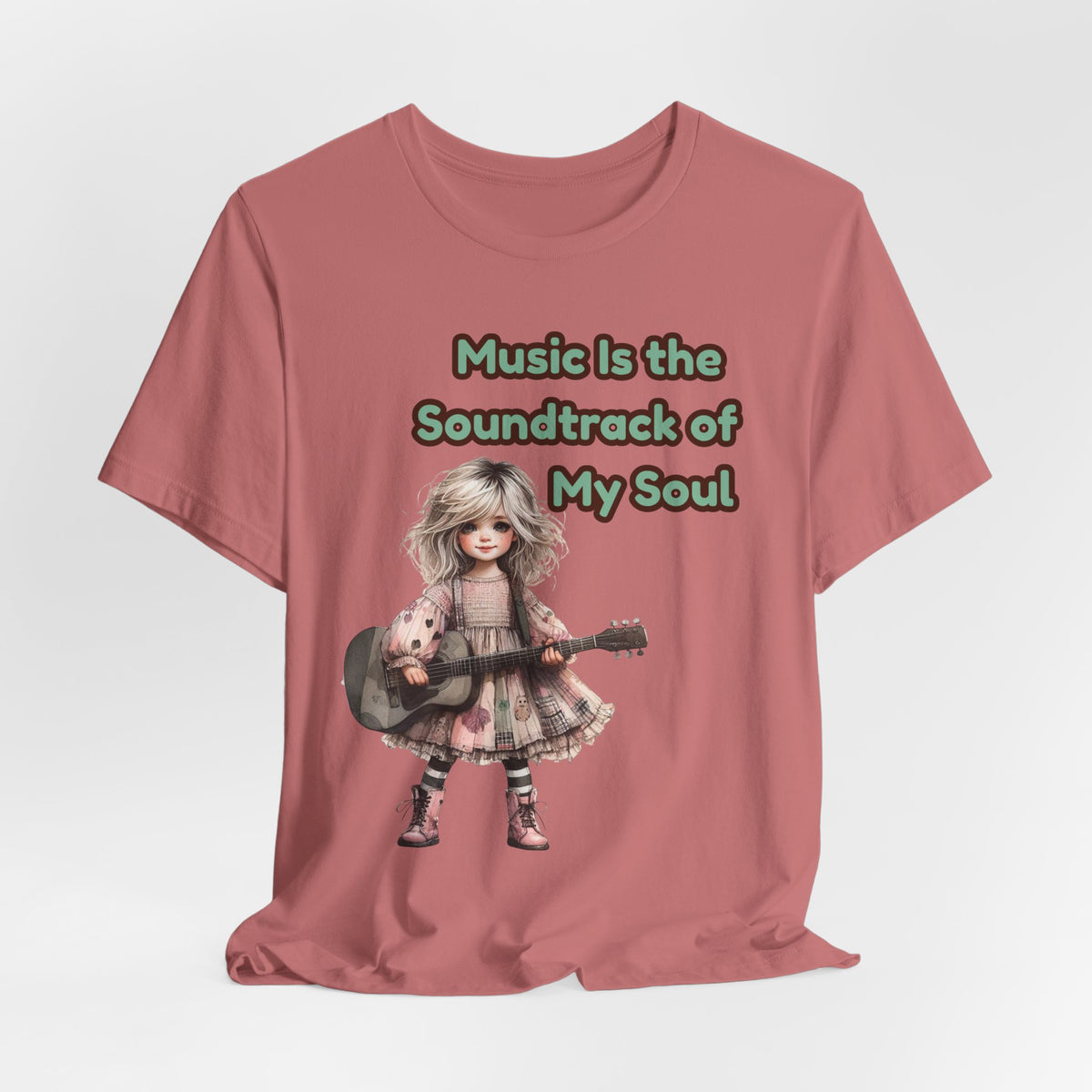Music Is the Soundtrack of My Soul T-Shirt — Cute Girl with Guitar Tee