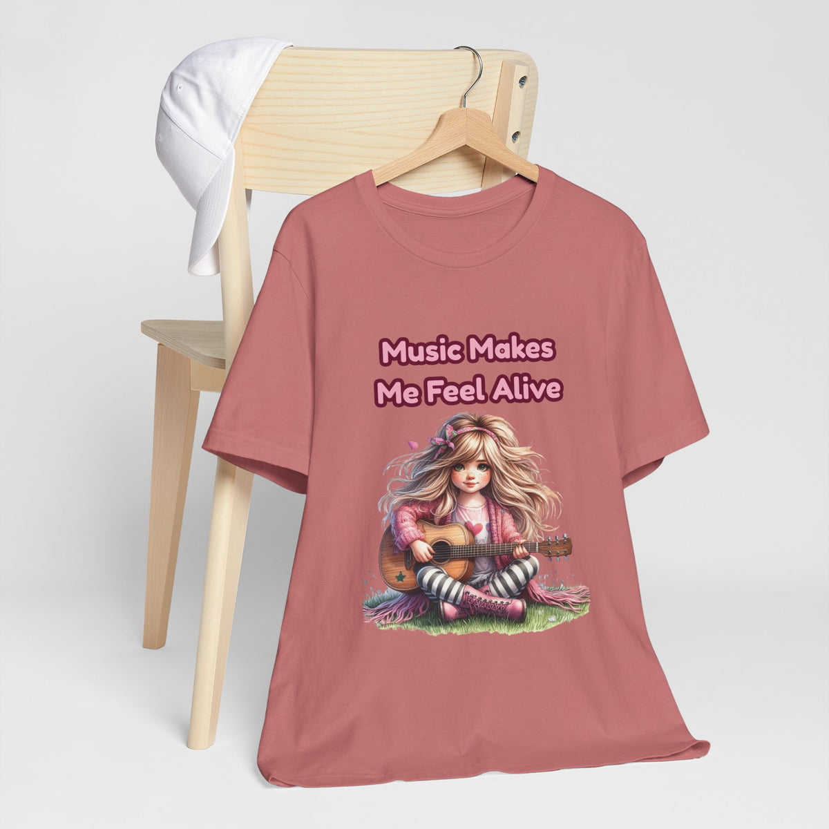 Music Makes Me Feel Alive T‑Shirt - Girl with Guitar Retro Cute Tee