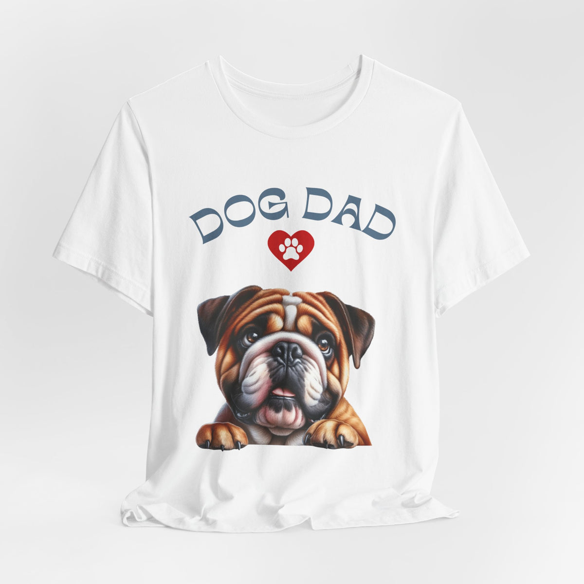 Bulldog Dad T-Shirt – Cute Bulldog Graphic Tee with Heart Paw Design
