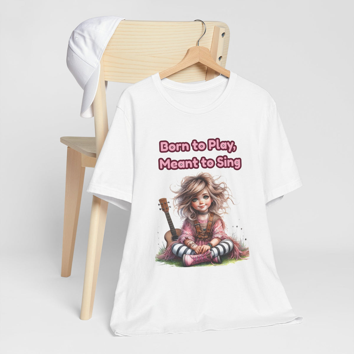 Music Lovers T‑Shirt — "Born to Play, Meant to Sing" Cute Girl with Guitar