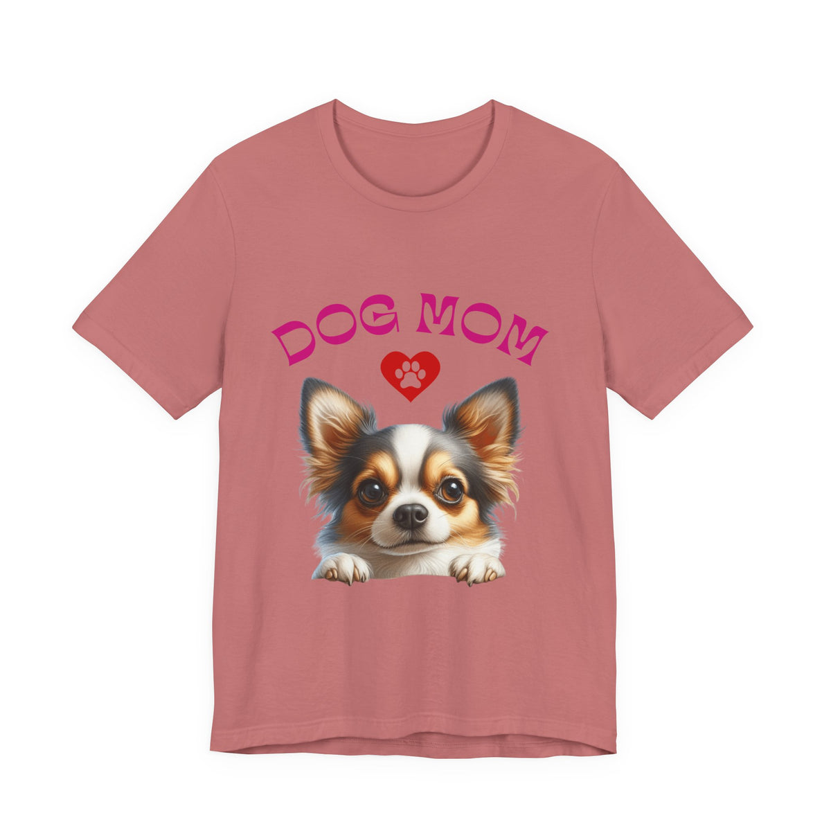 Chihuahua Dog Mom T-Shirt — Cute Chihuahua Face with Heart Paw Graphic