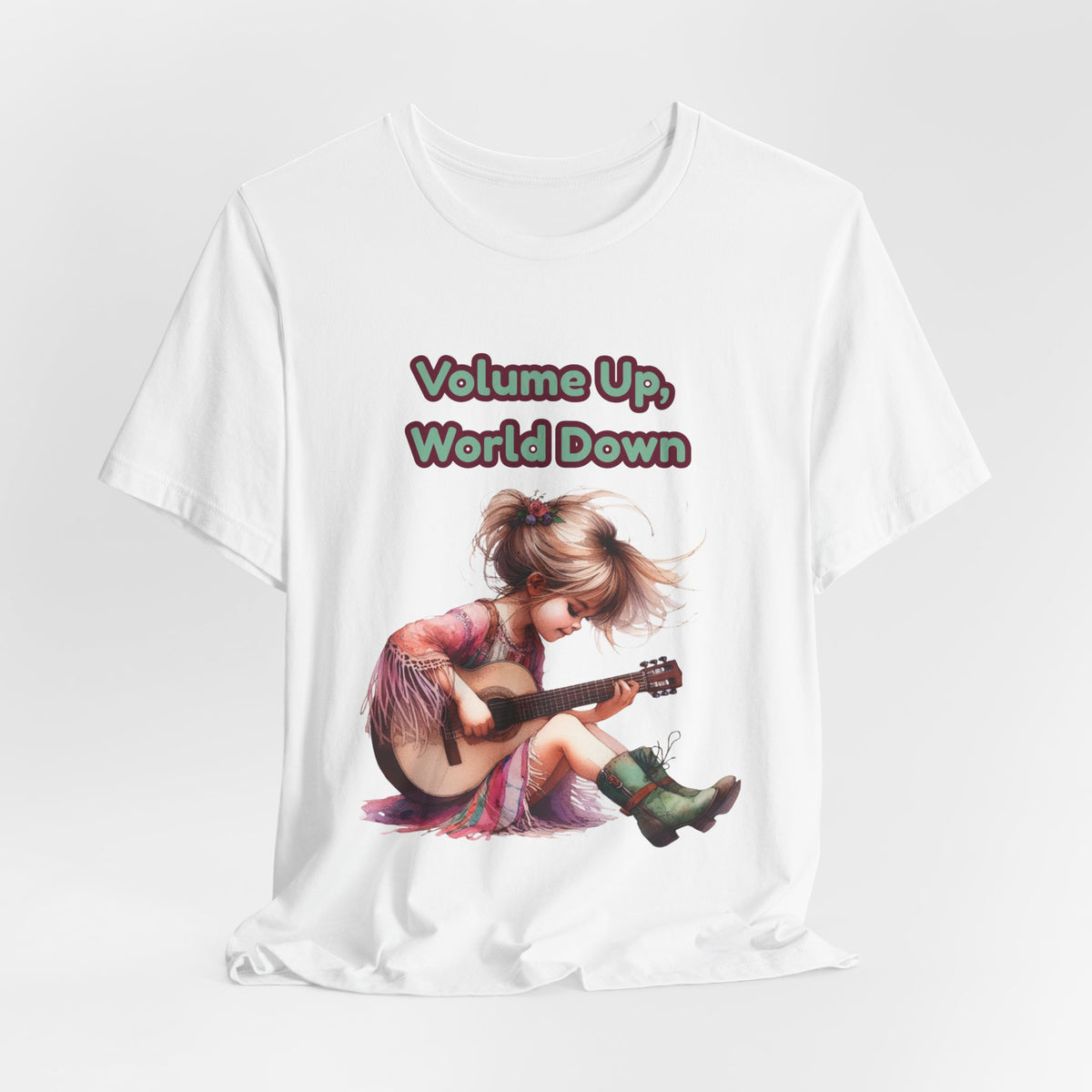 Music Lovers Volume Up, World Down Guitar Tee