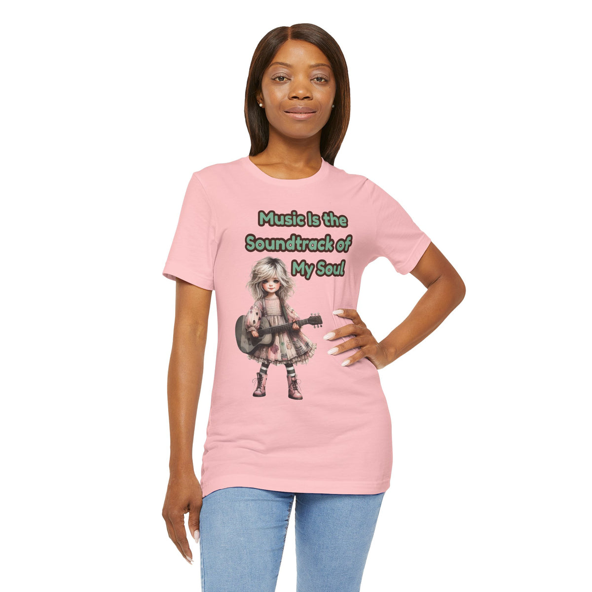 Music Is the Soundtrack of My Soul T-Shirt — Cute Girl with Guitar Tee