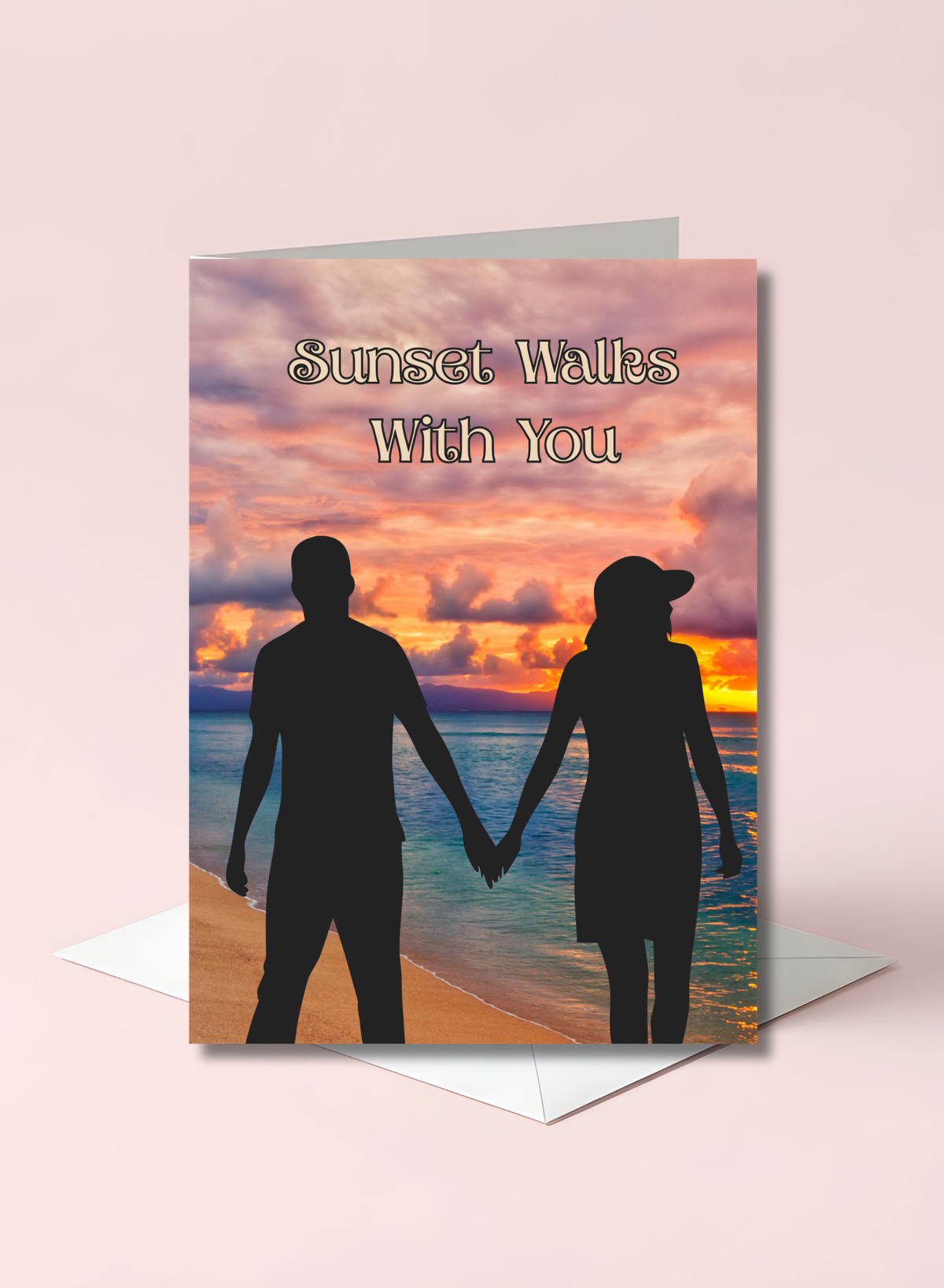 Romantic Couple's Sunset Walk with You 5 x 7 Greeting Card