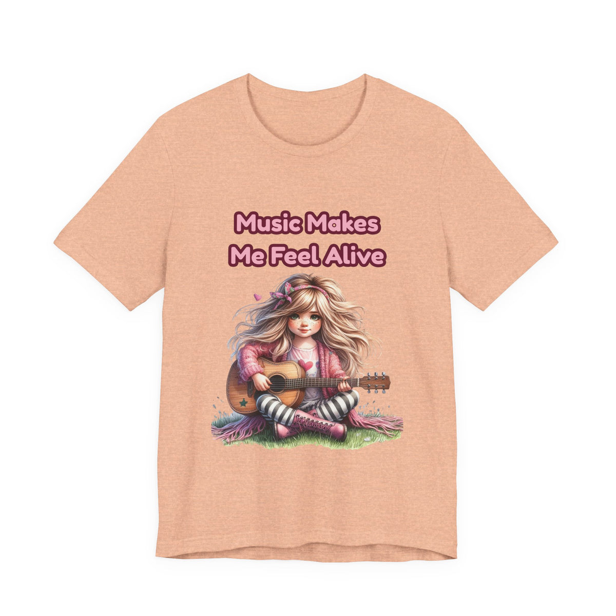 Music Makes Me Feel Alive T‑Shirt - Girl with Guitar Retro Cute Tee