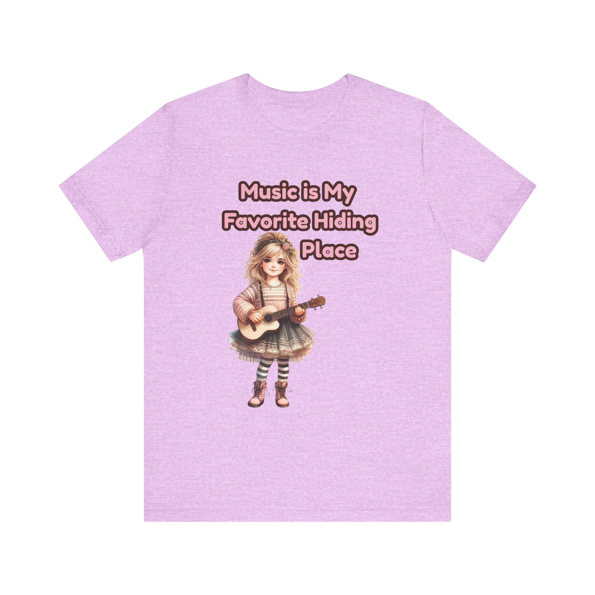 Music Is My Favorite Hiding Place T-Shirt — Cute Girl with Guitar Tee