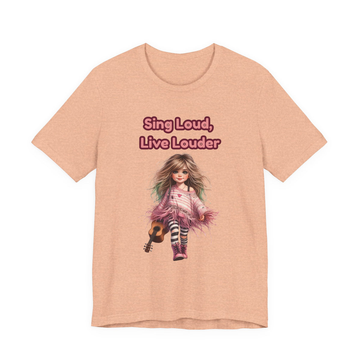 Sing Loud Live Louder Doll Graphic Tee - Cute Girl with Guitar T-Shirt